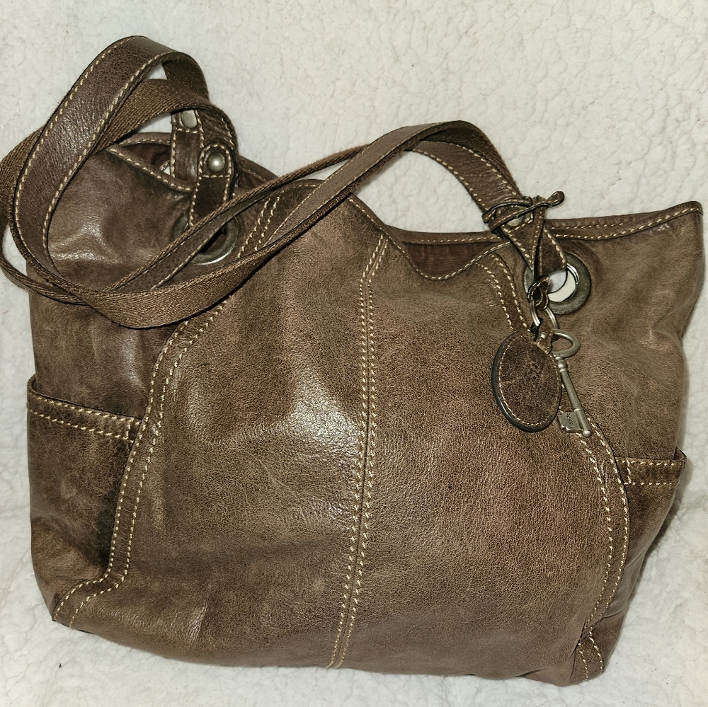 Fossil Brown Metallic Weekend Travel Bag/ Shopping bag.